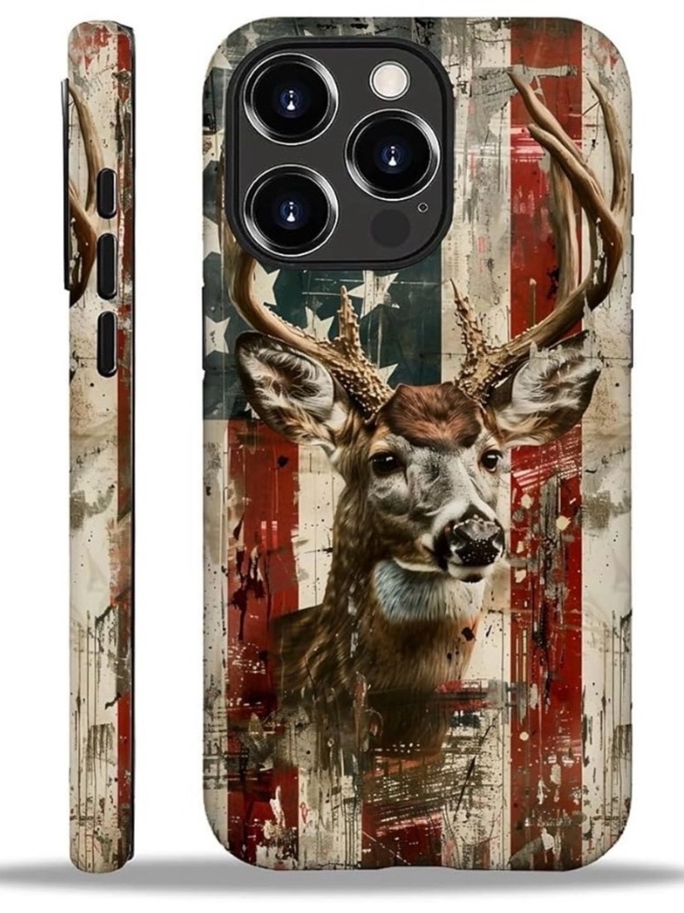 Deer Head Patriotic iPhone Case - Rustic American Flag Design 16 Max Pro